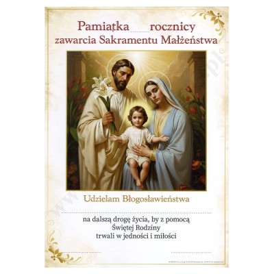 PAMIĄTKA ROCZNICY ZAWARCIA SAKRAMENTU MAŁŻEŃSTWA - format A5 - 1141