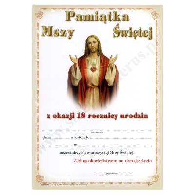 PAMIĄTKA MSZY ŚWIĘTEJ Z OKAZJI 18 ROCZNICY URODZIN - format A5 - 68758