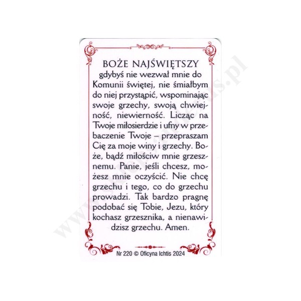 MODLITWA PRZED KOMUNIĄ ŚWIĘTĄ - karta biznes - 74809