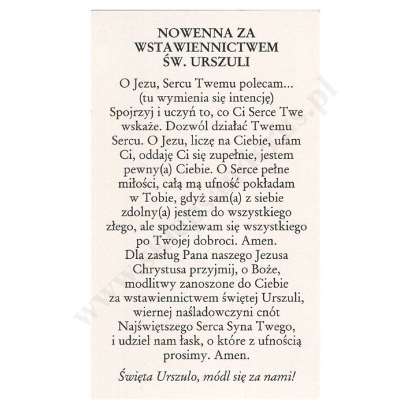 ŚW. URSZULA LEDÓCHOWSKA - obrazek 6.5 x 11 cm - paczka 100 szt. - 30094