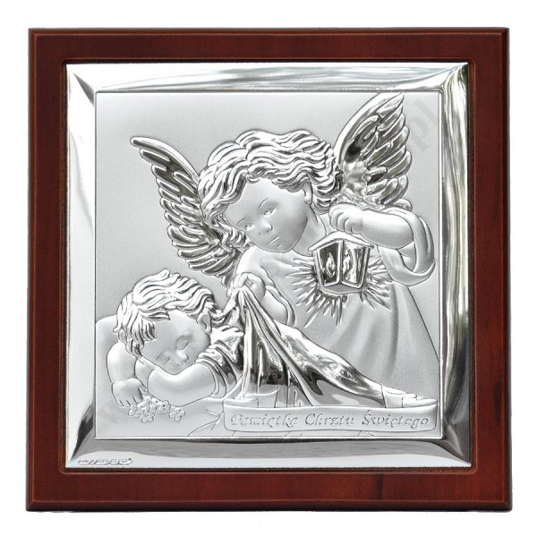 ANIOŁ STRÓŻ - OBRAZEK SREBRNY 14 x 14 cm - 6430/2XWM