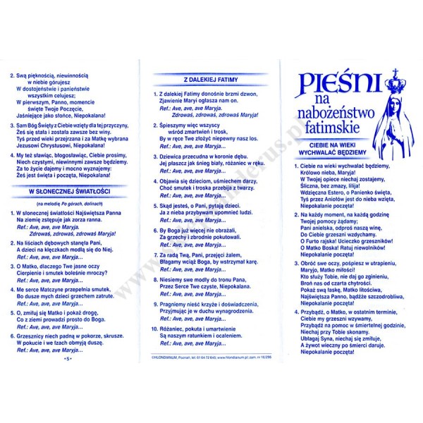 PIEŚNI NA NABOŻEŃSTWO FATIMSKIE - folder - 89477